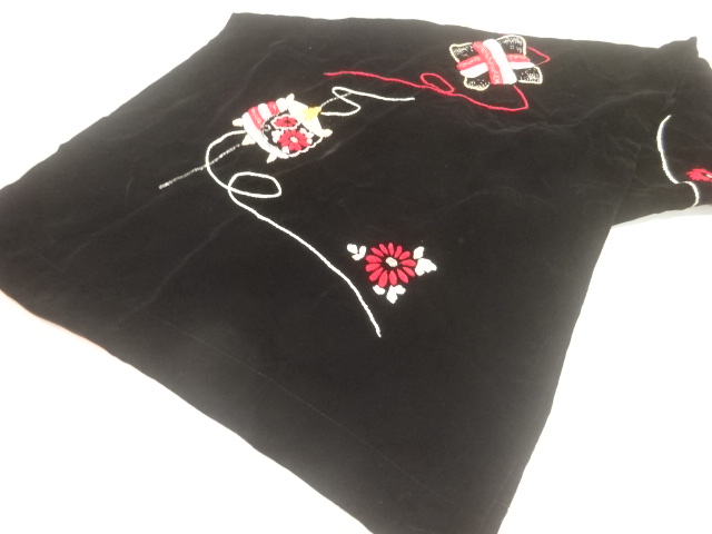 JAPANESE KIMONO / ANTIQUE VELVET THREAD-WRAP PATTERN EMBROIDERY SHAWL